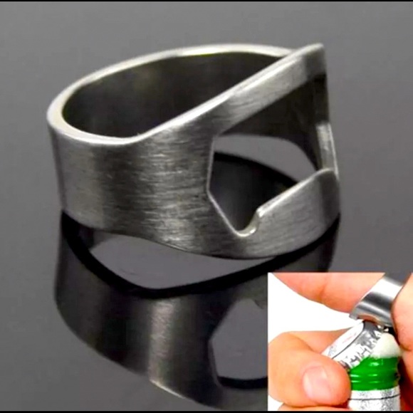 Stainless Steel Ring & Beer Cap Bottle Opener - Picture 1 of 6